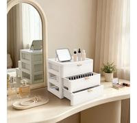 SONHANGIA Organizador de escritorio de 3 niveles en blanco Caja de almacenamiento rectangular con cajones para escritorio Caja de almacenamiento con cajones 26 x 20,2 x 22,3 cm