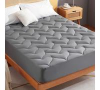 Sonive Cubrecolchón tamaño King, 150 x 200 cm, Bolsillo Extra Profundo de 38 cm, Protector de colchón Ajustable Gris con Banda de Goma elástica