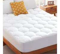 Sonive Cubrecolchón tamaño King, Protector de colchón King de 150 x 200 cm, Transpirable, con Correas elásticas, Funda de algodón con Bolsillo Extra Profundo de 38 cm, Color Blanco