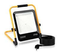 Sonnewelt - Proyector de construcción LED (2 x 200 W, 16000 lm, lámpara de trabajo portátil IP66, lámpara de trabajo, impermeable, 6000 K, color blanco frío, con cable 3M, soporte plegable para