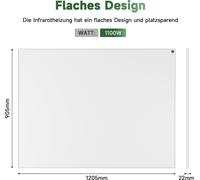 SONNI, calefactor infrarrojo de 1100W, color blanco. Calefactor infrarrojo de 1205x905 mm. Radiador eléctrico infrarrojo. Panel calefactor infrarrojo. Calefacción mural. Radiador con termostato. Estru