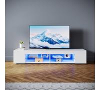 SONNI Mueble TV Blanco Brillo con Luces LED 12 Colores LED,Mesa de Salón para TV Estantes de Cristal 160 cm