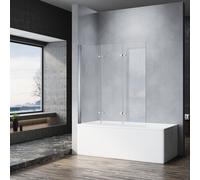 SONNI NANO: paneles plegables para bañera, plegables, para baño, 130x130 cm. Panel plegable de 3 piezas para bañera, vidrio templado (ESG). Separador de ducha
