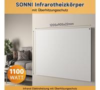 SONNI, panel infrarrojo de 1205x905 mm, 1100W, color blanco. Calefacción infrarroja, radiador eléctrico, panel infrarrojo, calefacción de pared, termostato para radiador, diseño de 5 capas