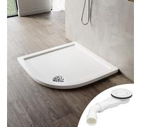 SONNI Plato de ducha ovalado, 90 x 90 x 4 cm, perfil bajo, con radio de 550 mm, extraplano, SMC, incluye desagüe