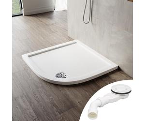SONNI Plato de ducha ovalado, 90 x 90 x 4 cm, perfil bajo, con radio de 550 mm, extraplano, SMC, incluye desagüe