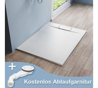 SONNI: Plato de ducha rectangular, antideslizante, de 120x90 cm, color blanco, con sifón, diseño tipo pizarra, material SMC, para ducha a pie