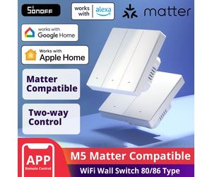 SONOFF-Interruptor de pared inteligente M5 Matter, interruptor de botón tipo 80/86, marco de interruptor de 1/2/3 entradas, funciona con Alexa, Google, Apple Home, Alice M5-Matter-86-2C
