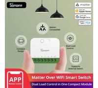 Sonoff Interruptor inteligente WiFi MINI-2GS 2 canales, compatible con Matter, control de carga dual