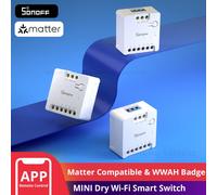SONOFF MINI-D Interruptor Inteligente WiFi de Contacto Seco con Chip ESP32, Compatible con Matter, Entrada AC/DC, Set de 1-10 Unidades, Escenas Inteligentes a través de EWeLink y Alexa 4PCS MINI-D