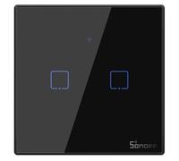 Sonoff T3EU2C-TX Preto Interruptor de Parede Táctil Duplo Wi-Fi+RF