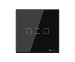 Sonoff T3EU3C-TX Preto Interruptor de Parede Táctil Triplo Smart WiFi+RF em Vidro de Encastrar