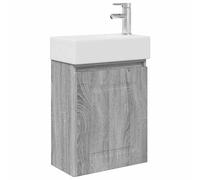 Sonoma - Mueble de baño para pared, 45 x 22,5 x 84 cm, color gris | Madera de ingeniería, Lavabo cerámica, Puerta reversible, Grifo mezclador de plata, Drenaje pulsador