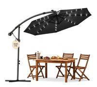 Soontrans Sombrilla de 330 cm de diámetro con iluminación LED, sombra libre para grupos de asientos y noches de verano, al aire libre, para permanecer más tiempo, sombrilla inclinable, manivela y con