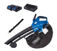 Soplador/aspirador de hojas inalámbrico Scheppach BC-BLV720-X | 210 km/h | 720 m3/h | Función de trituración | 20V IXES | Bolsa de recogida de 45L | Incluye 2 baterías de 2Ah y un cargador doble