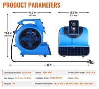 Soplador de aire eléctrico - Aire comprimido - Soplador de suelo - 13,3 kg - 1200 RPM - Secado - Enfriamiento