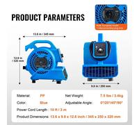 Soplador de aire eléctrico - Aire comprimido - Soplador de suelo - 13,3 kg - 1300 RPM - Secado - Refrigeración