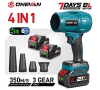 Soplador de aire eléctrico sin escobillas ONEVAN 3500W 4 en 1, inalámbrico, para soplar polvo y hojas, herramientas eléctricas de alta potencia para batería Makita de 18V. 2 Battery Set