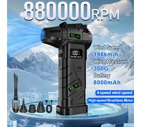 Soplador de Aire sin Escobillas de 880.000 RPM, Soplador de Aire de Alta Potencia con Batería Externa de 8000 mAh para Coche, Teclado y Eliminación de Nieve EX-01BZ