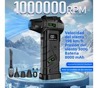 Soplador de Aire Turbo de 1 000 000 RPM, 4 Velocidades Ajustables, Presión Máxima de Viento de 300G, Banco de Energía de 8000 mAh para Encendido de Barbacoas en Coches y Eliminación de Nieve EX01 BZ
