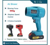 Soplador de aire Turbo Fan Jet Dry - Potencia de empuje de 550 g para hojas, nieve, polvo - Compatible con batería Makita de 18 V Blue - No Battery