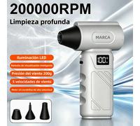 Soplador de aire turbo sin escobillas 200000RPM 200G presión viento 5 velocidades pantalla LED luz integrada carga Type C inalámbrico ergonómico portátil para coche pc teclado camping barbacoa secado