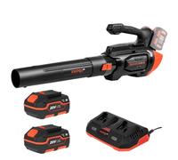 Soplador de Hojas Dnipro-M DCB-202BC Dual, con 2 Baterías de 4Ah Cada | Modo Turbo con hasta 245 km/h de velocidad │ Bolsa recolectora de 45 litros │ Incluye 2 baterías 4Ah y cargador dual