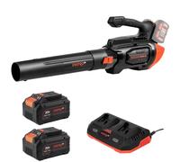 Soplador de Hojas Dnipro-M DCB-202BC Dual, con 2 Baterías de 8Ah Cada | Modo Turbo con hasta 245 km/h de velocidad │ Bolsa recolectora de 45 litros │ Incluye 2 baterías BP-280N 8Ah y cargador