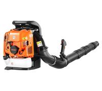 Soplador de hojas portátil, con motor de 75,6 cc de 4 tiempos y funcionamiento a gasolina, con depósito de combustible de 1,8 litros, caudal de aire de 1045 m³/h, velocidad de 317 km/h. Ideal para el