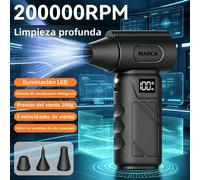 Soplador turbina sin escobillas 200000RPM 200G presión de viento 5 velocidades ajustables pantalla LED luz integrada carga Type C inalámbrico portátil para coche teclado pc camping barbacoa secado hfx