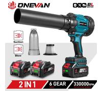 Soplador turbo eléctrico sin escobillas ONEVAN 2 en 1, ventilador a chorro de 350 m/s, herramienta de limpieza de hojas y polvo para jardín, compatible con batería Makita de 18 V. 1X4.5Ah Battery