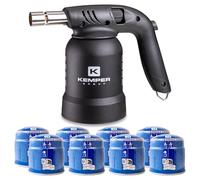 Soplete de gas profesional 360° de uso Encendido piezoeléctrico 8 cartuchos de gas perforables BLACK EDITION KEMPER