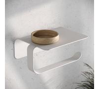 Soporte autoadhesivo para papel higiénico Ibenzoa® con espacio de almacenamiento, acero inoxidable mate blanco, resistente a la corrosión y a las huellas dactilares, incluye tiras adhesivas 3M, sin ne