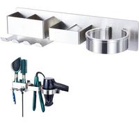 Soporte autoadhesivo para secador de pelo y plancha, fabricado en acero inoxidable SUS304, con 6 compartimentos, de uso universal y montaje sin necesidad de taladrar