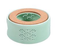Soporte Calentador de Té de Cerámica y Madera para Hogar | Diseño Calado Cerámico, Estilo Tradicional Japonés, Color Verde, para Salón y Uso Doméstico