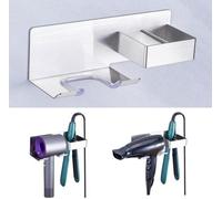 Soporte de acero inoxidable autoadhesivo para secadores de pelo y planchas, marca Ibenzoa®: 2 compartimentos, acabado en níquel cepillado, adhesivo 3M, sin necesidad de taladrar, color plateado