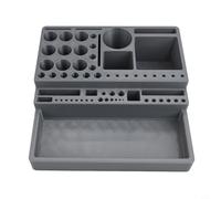 Soporte de almacenamiento de herramientas para atar moscas, gris para estante de escritorio Petg con múltiples agujeros para tijeras y bobinas, organizador portátil para equipo de pesca, 18 x 18 x 5,2