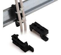 Soporte de carril de sombrero para la organización y fijación de conectores de cables y carcasas de manguera, montaje a ambos lados, 1TE, perfil DIN (12, Negro, perfil de 7.5mm D10)
