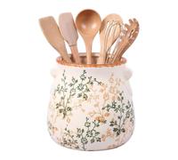 Soporte de cerámica para utensilios de cocina, de almacenamiento | Organizador de utensilios de cocina con diseño de flores, recipiente de gres, soporte para cubiertos con diseño elegante