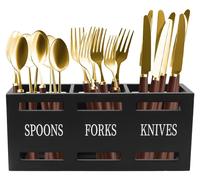 Soporte de cubiertos de madera con 3 compartimentos, 25,5 x 8,7 x 11 cm, organizador de cubiertos para la cocina