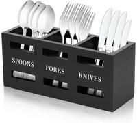 Soporte de cubiertos de madera con 3 compartimentos, de 26x8x11 cm, organizador de cocina para cubiertos