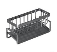 Soporte de esponja para fregadero de cocina con poste de trapo desmontable y bandeja de drenaje integrada para esponjas, paños de cocina y cepillos (gris)