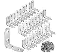 Soporte de esquina acero inoxidable negro con tornillo en ángulo recto for estantes, muebles madera, sillas, cajones y armarios Adatto per ripiani e supporti(L-Silver 40X40 30pcs)