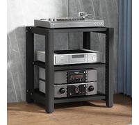 Soporte de estante para juegos, estante de esquina para reproductor de discos PS5, reproductor de DVD y consolas de juegos, gabinete de exhibición de CD/DVD de madera, diseño negro moderno (60 x 50 x