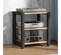 Soporte de estante para juegos para tocadiscos y equipos AV, vitrina de esquina con estantes de madera para reproductor de DVD PS5, consola de juegos y caja de cables (nogal, 60 x 50 x 64 cm)