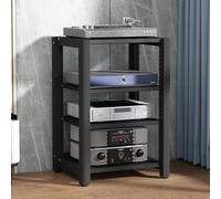 Soporte de estante para tocadiscos y equipos audiovisuales - Vitrina de esquina con estantes de madera para reproductor de DVD PS5, proyector y consola, color negro, 60 x 50 x 85 cm