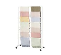 Soporte de exhibición independiente de doble cara con ruedas, moderno, manta, manta, tela, comercial, isla, organizador para colgar sábanas, cinturón, traje, pantalones, etc