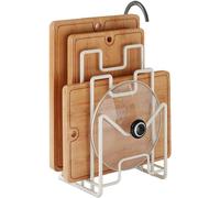 Soporte de hierro para tablas de cortar y organizador para tapas de ollas, estante de cocina moderno con diseño abierto, estructura metálica resistente en color , dimensiones: 21 x 145 x 15 cm