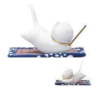 Soporte de Incienso de Gato, Set con Gatos Soporte para Incienso, Bonito Quemador de Gatito, con 30 Palitos de Sándalo, Tapete Y Más, para Decoración del Hogar, Yoga Y Meditación (Cerámica)