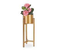 Soporte de Maceta Relaxdays, Incluye Maceta, Moderno, Soporte de Planta de Metal, HxD: 60 x 21,5 cm, Dorado